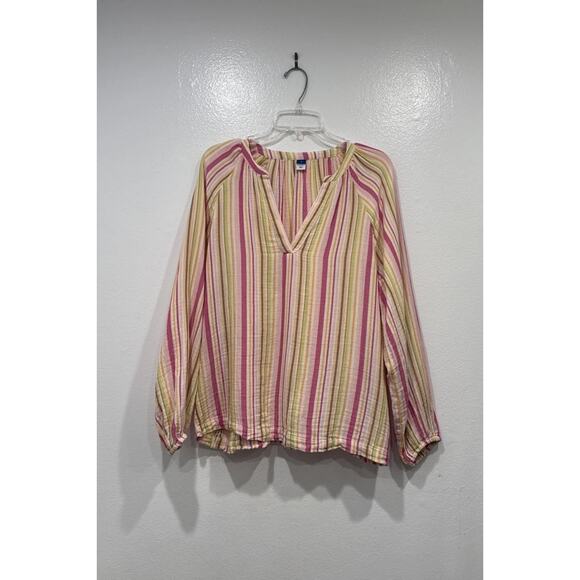 Old Navy Striped Peasant Top Women’s Size Medium Multi Color Gauze 100% Cotton - Picture 1 of 8